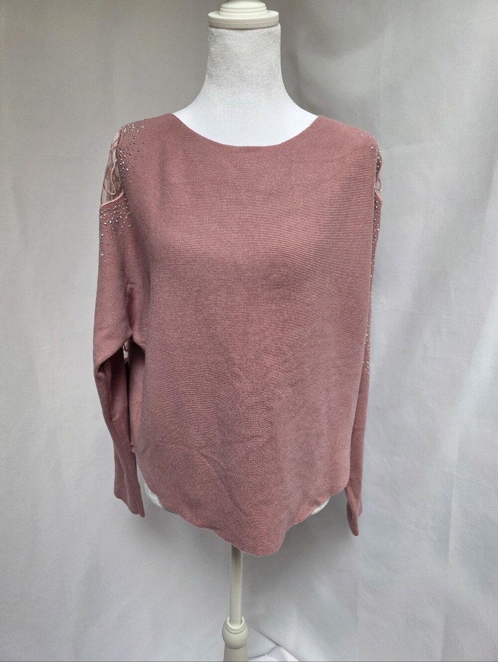 Vila Milano Sweater Women’s Large Mauve Pink Rhinestone Embellished Sleeves